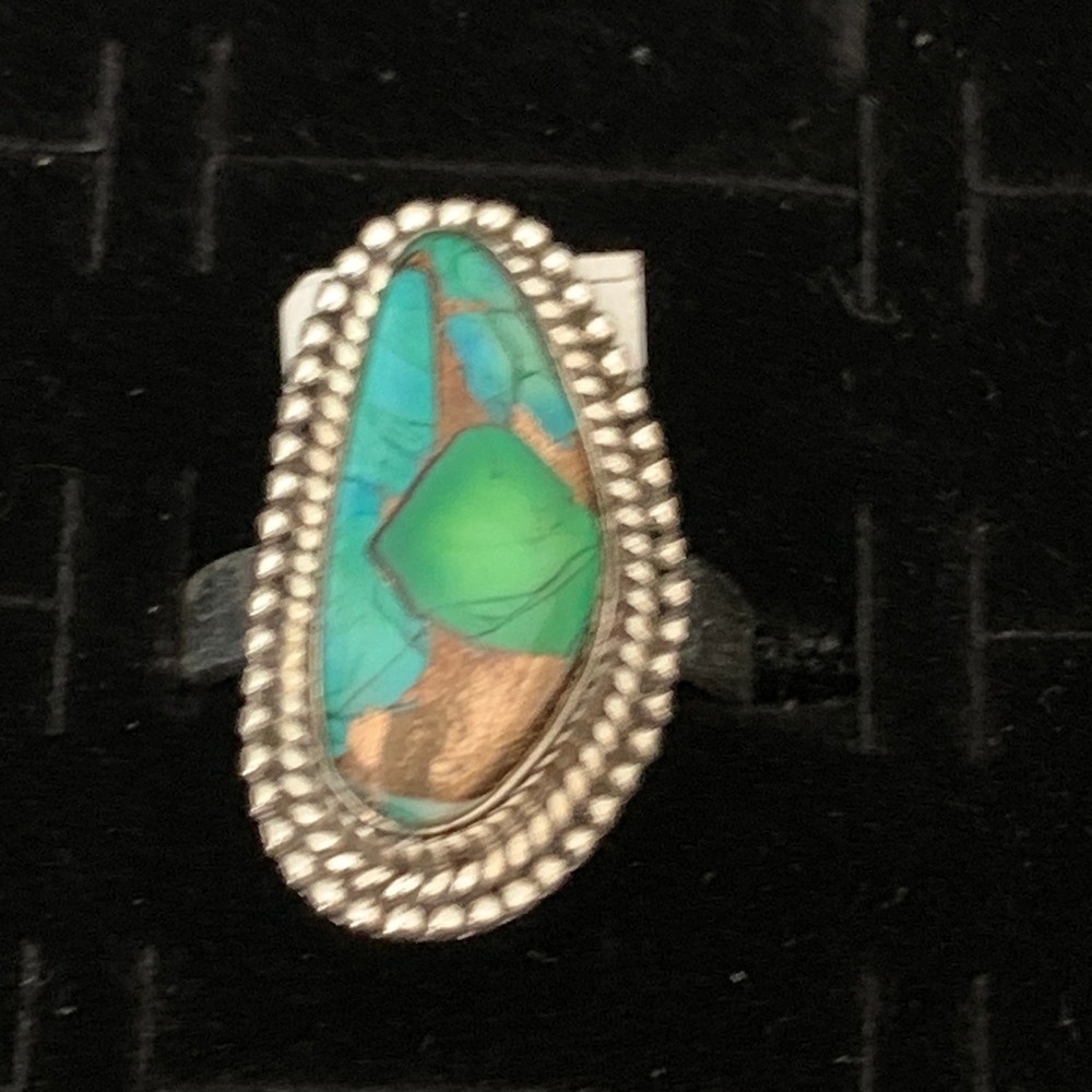 925 Sterling Silver Peacock Dahlia Turquoise Statement Ring Sz 6.5 Southwestern